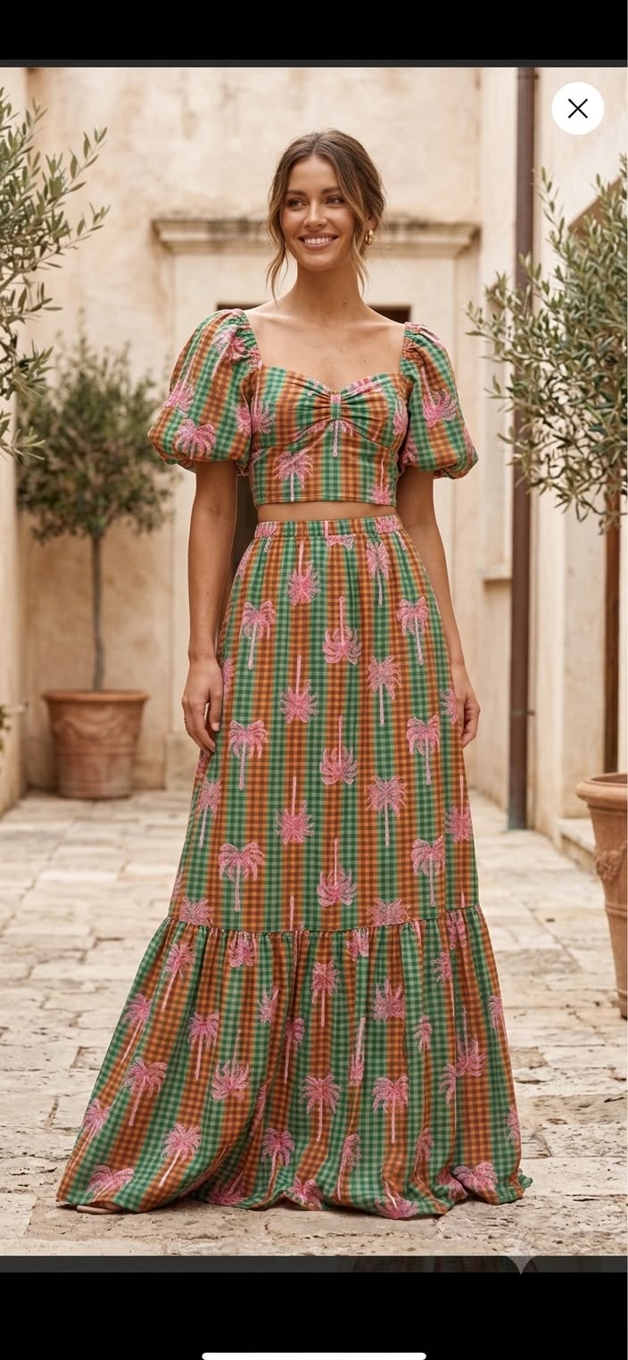 Two-piece skirt set with crop top